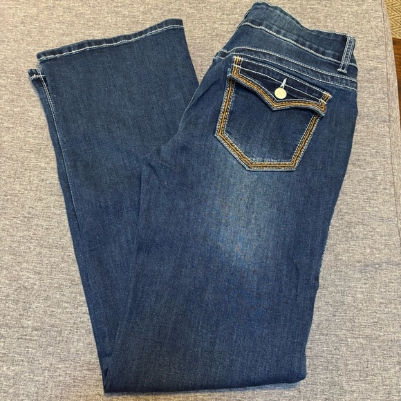 Flamingals Stitch Detail Dual Button Mid Waist Bootcut Jeans - Picture 1 of 7